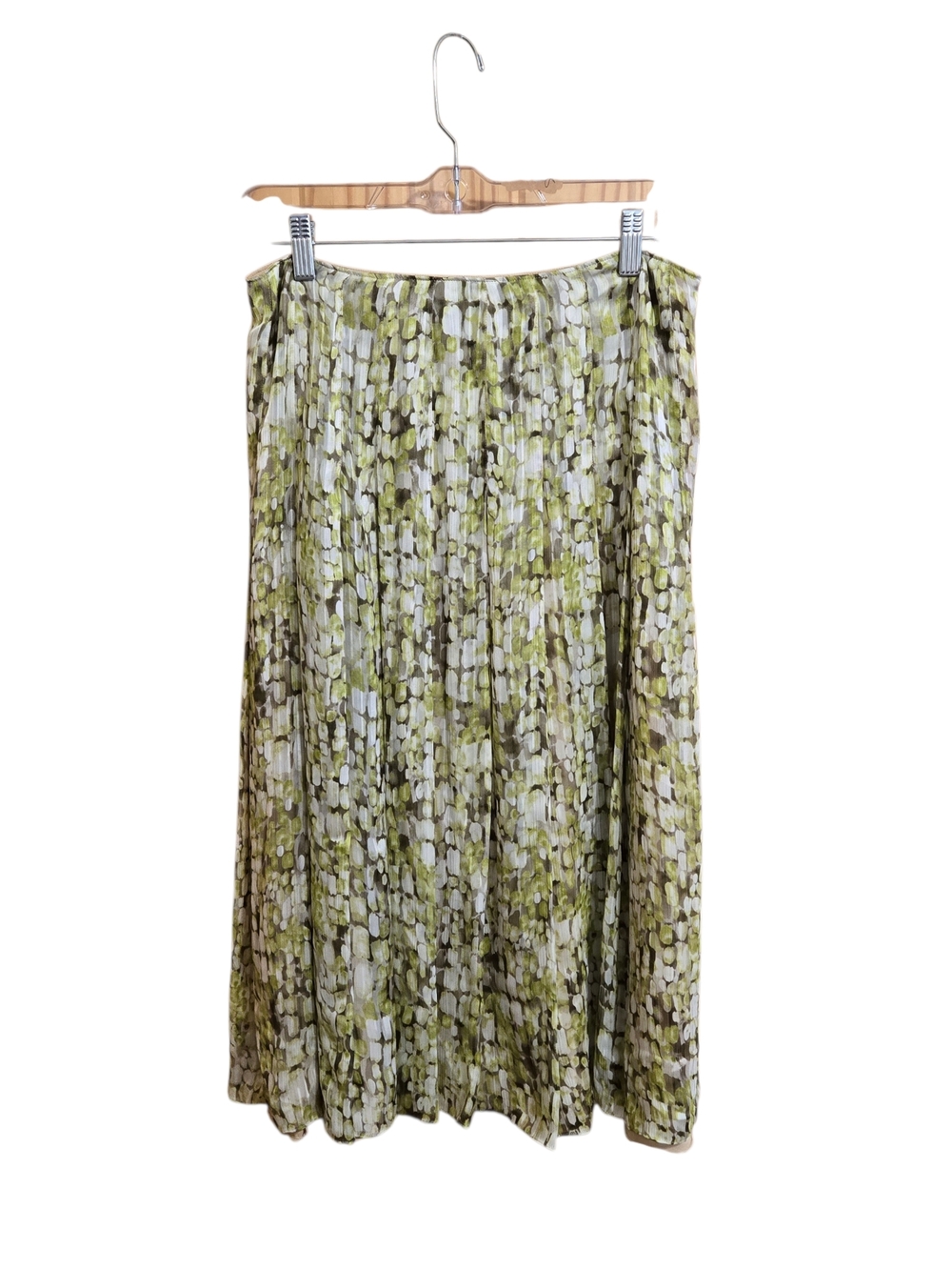 Jones New York Olive and White Pleated A-Line Skirt